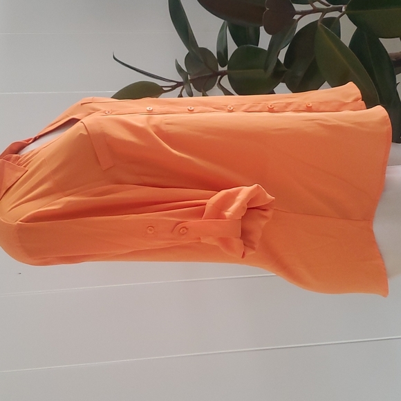 Express Women's Colared Longsleeve Orange Blouse Top - Picture 6 of 9